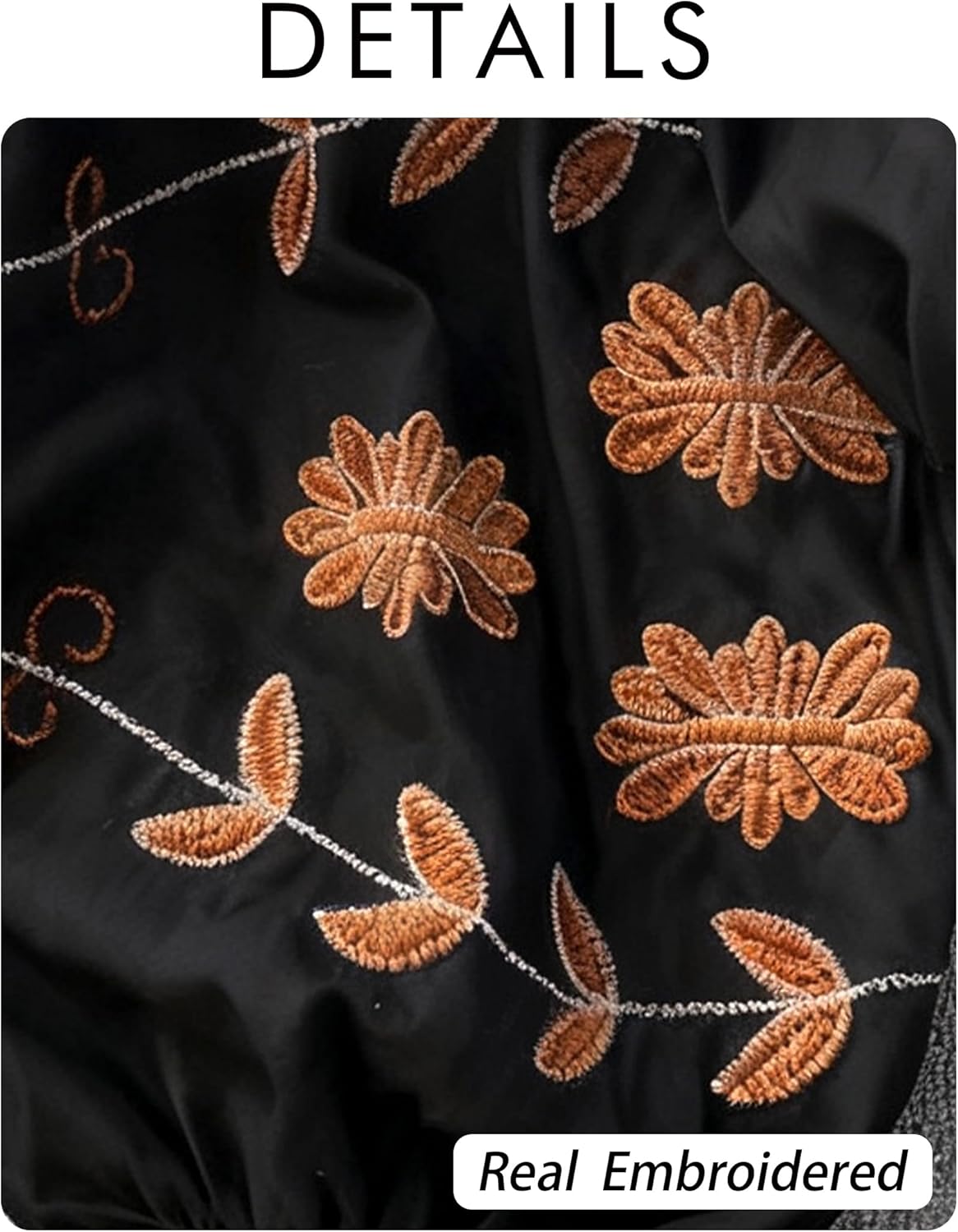 Womens Embroidered Shirt Long Sleeve Peasant Blouse Lantern Sleeve Boho Tops V Neck Loose Lightweight Casual Tunic - Image 4