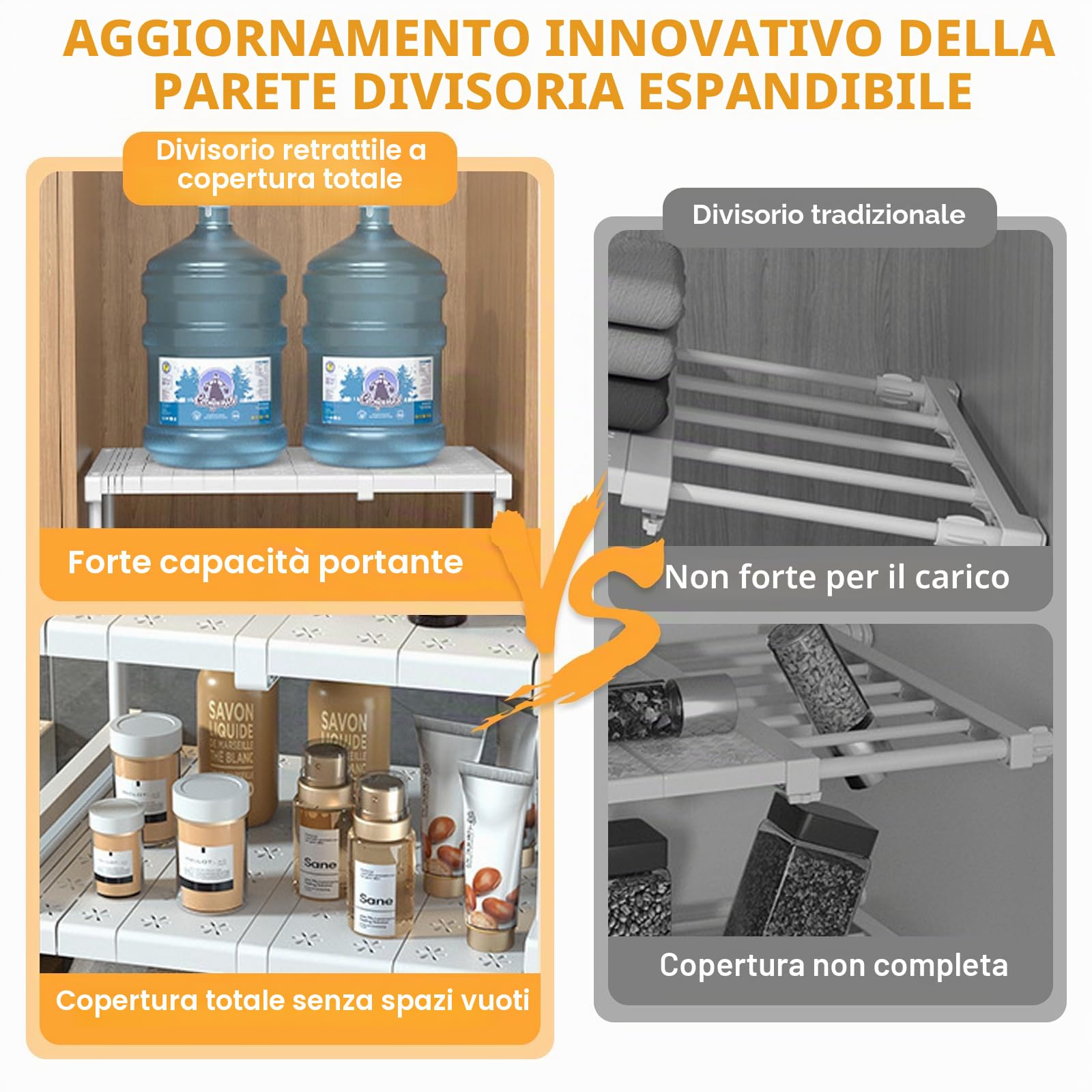 Mensola Estensibile per Armadio Ripiano Scaffale Telescopico, Scaffale Portaoggetti Espandibile per Armadio, Larghezza 24 cm, altezza 22 cm, lunghezza regolabile 37-48 cm