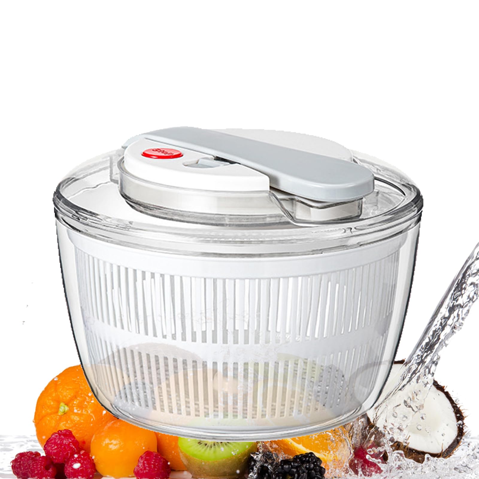 Essoreuse à salade en verre – Séchoir à légumes multifonction avec couvercle de déshydratation, presse et rotation pour verts, herbes, baies et fruits