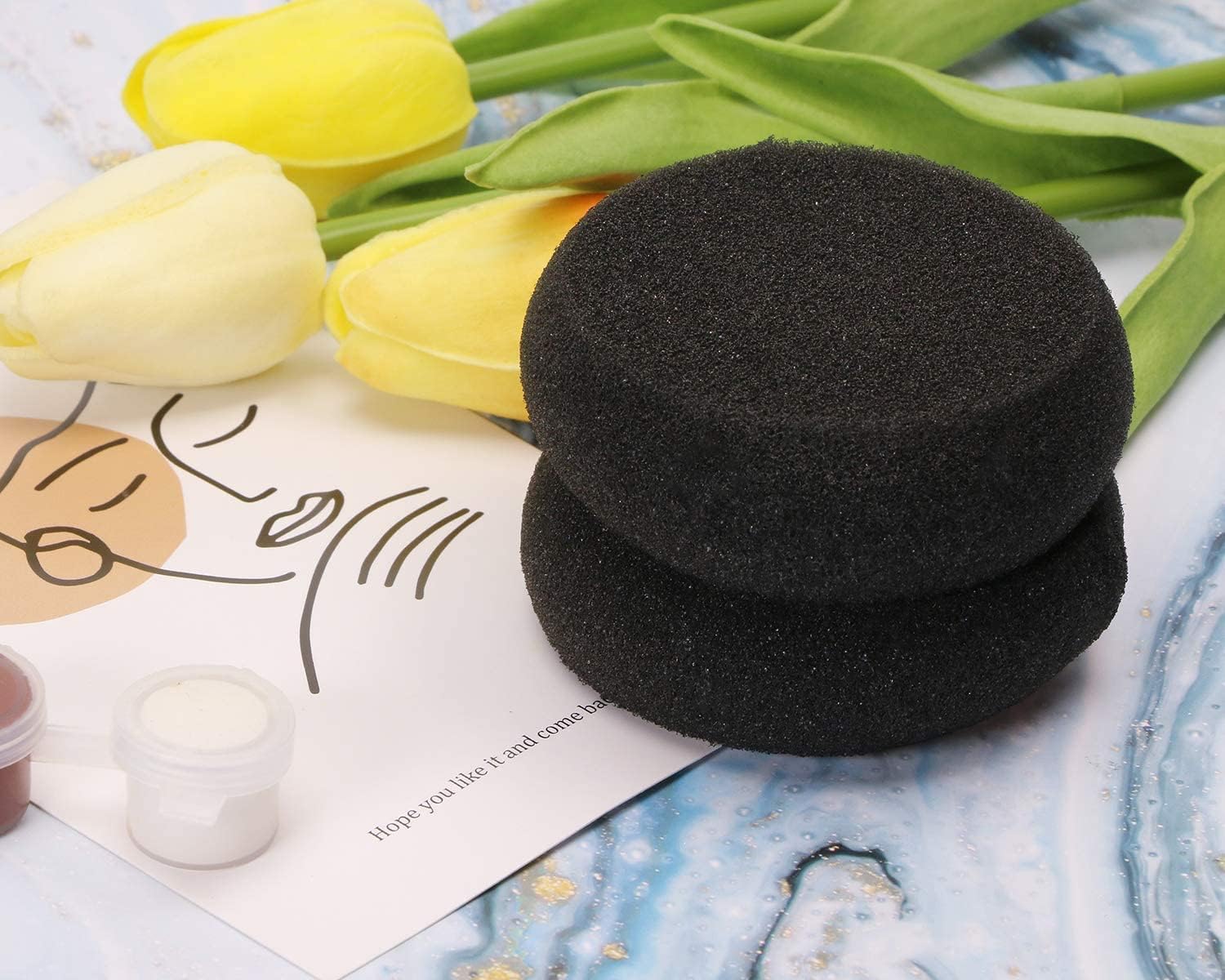 Penta Angel Round Sponges 10Pcs 3inch Yellow Painting Sponges Synthetic Artist Sponge Watercolors Sponge for Art & Craft Pottery Clay Cleaning Ceramics Wall (Black)
