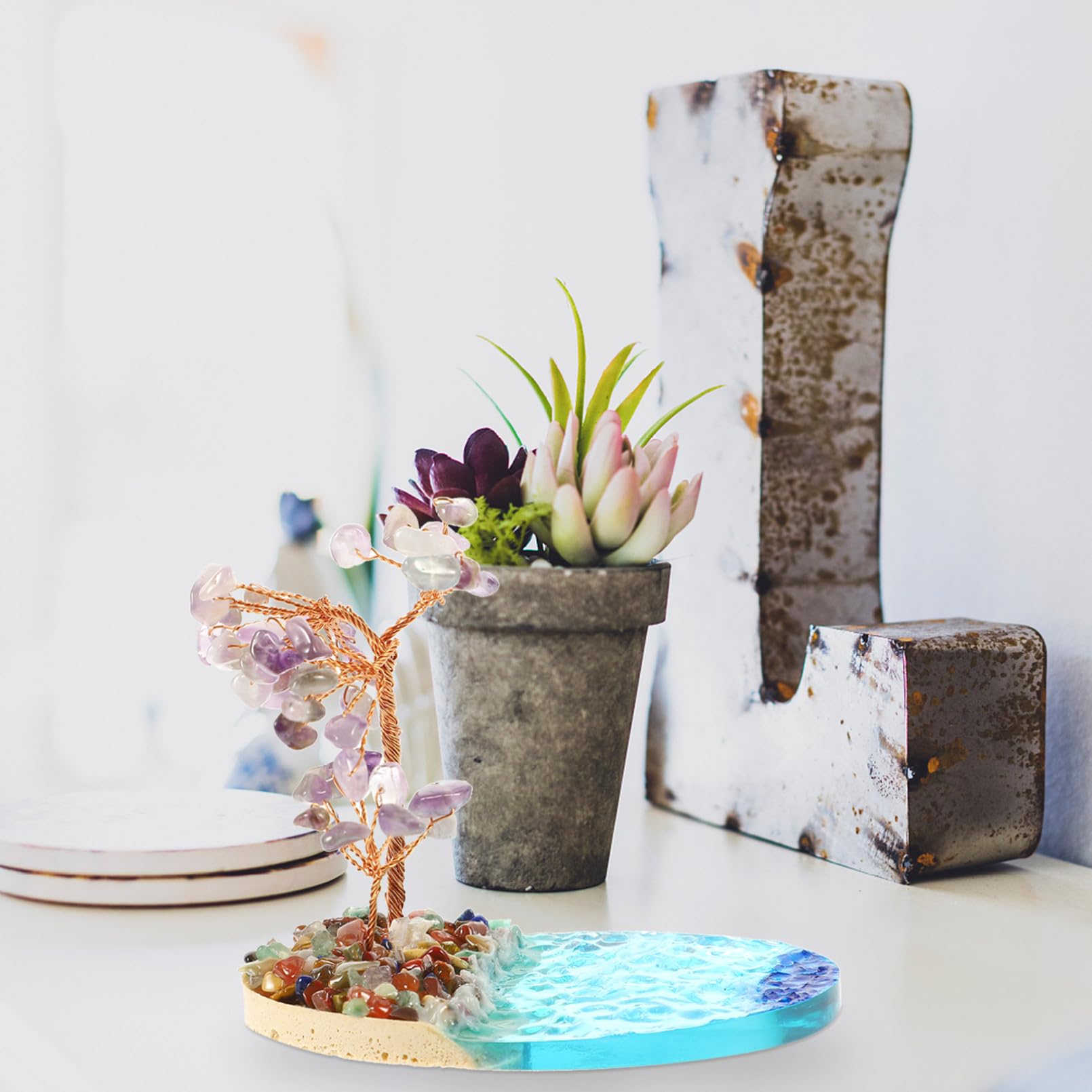 Cabilock 3 Pz Isola Spray Al Mare Decorazioni Per Case Delle Bambole Ornamento Bonsai Decorazione Dell'acquario Di Pesci Resina Cristallo Stanza Dei Giocattoli Viola,porpora