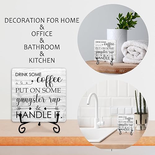 Miniatura 5 de Letrero de madera de café con soporte de hierro, decoración de escritorio de cocina en casa, estante de bar, bebe un poco de café, pon un poco de