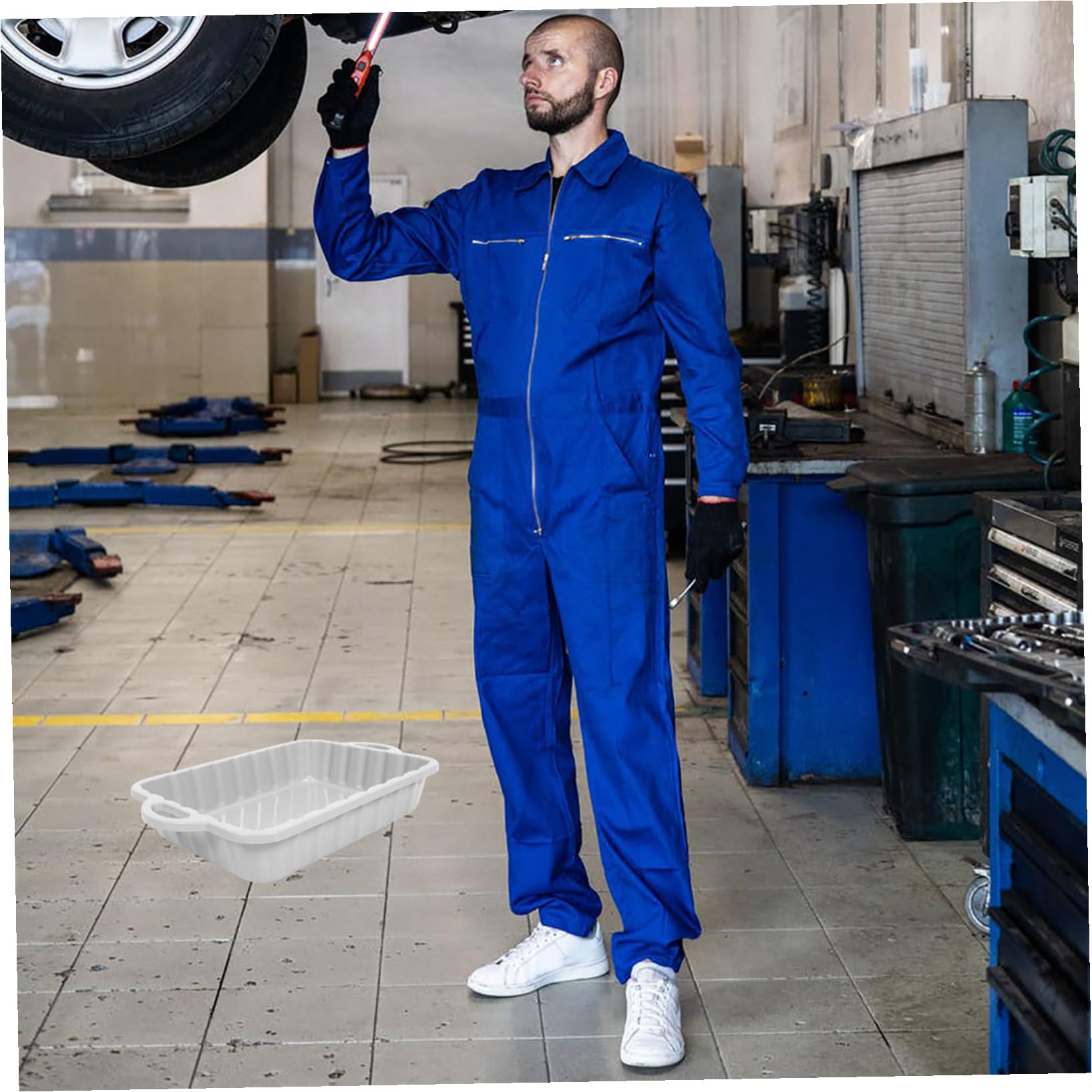 Bac de Récupération D'huile en Plastique Polyvalent Grosse Capacité Conception Anti-Fuite pour Vidange Automobile et Entretien Moto en Atelier