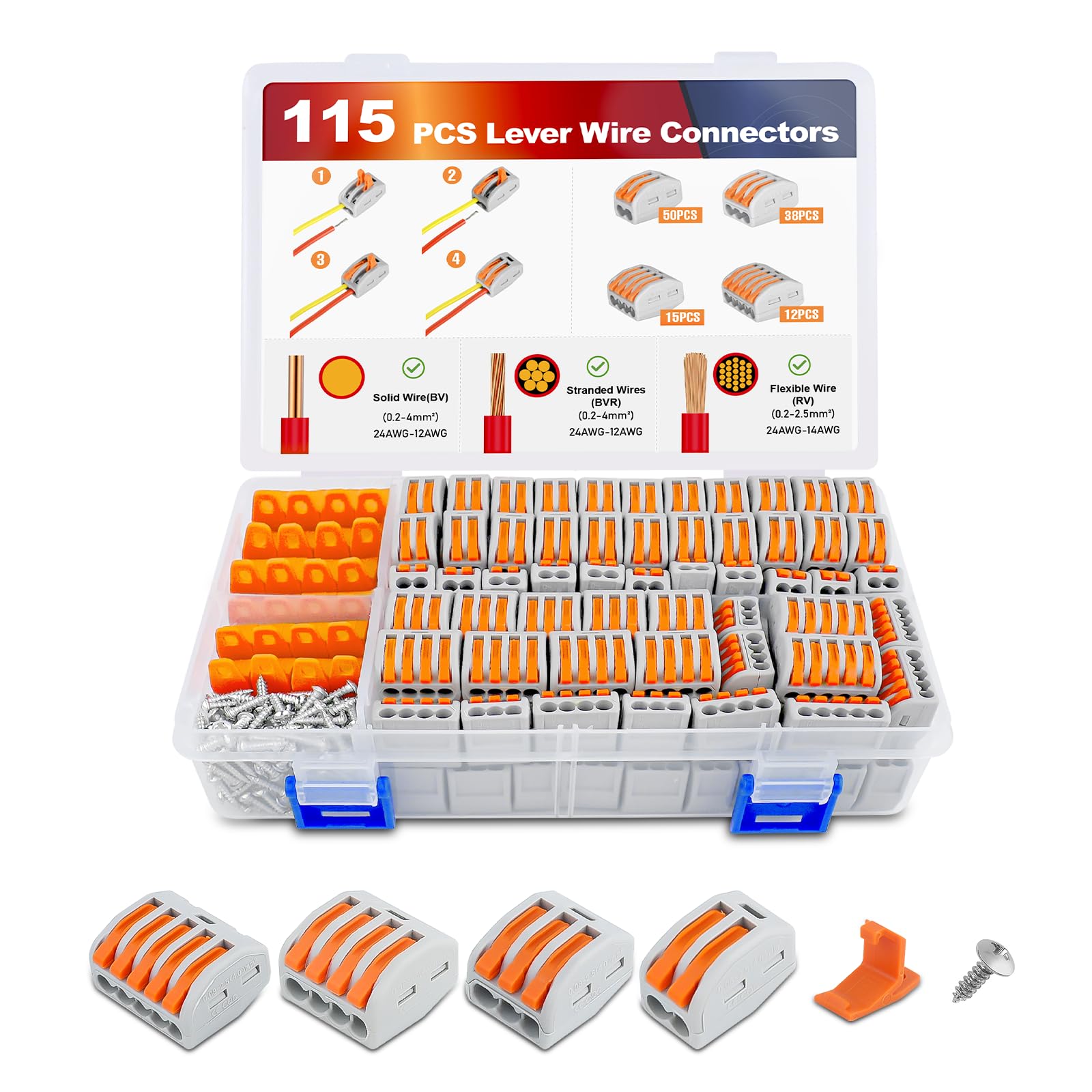 Nilight 115PCS Lever Wire Connector Nut Kits Inline Electrical Terminal