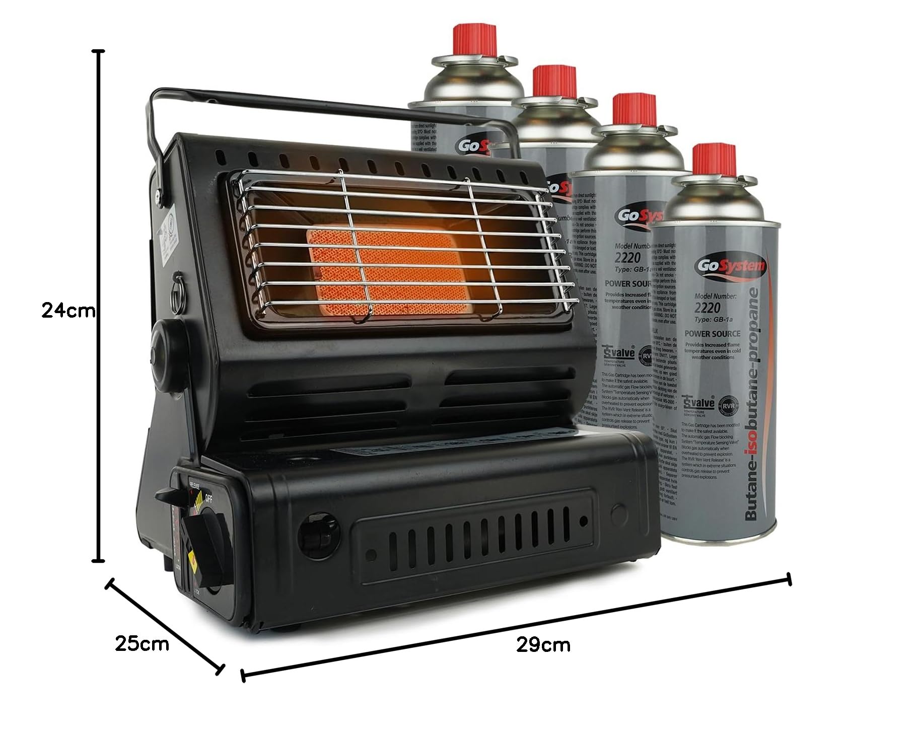 Calefactor de gas - Incl. 4 Bombonas de gas - Estufa - Calentador de patio - Calentador Portátil - Ajustable - Butane