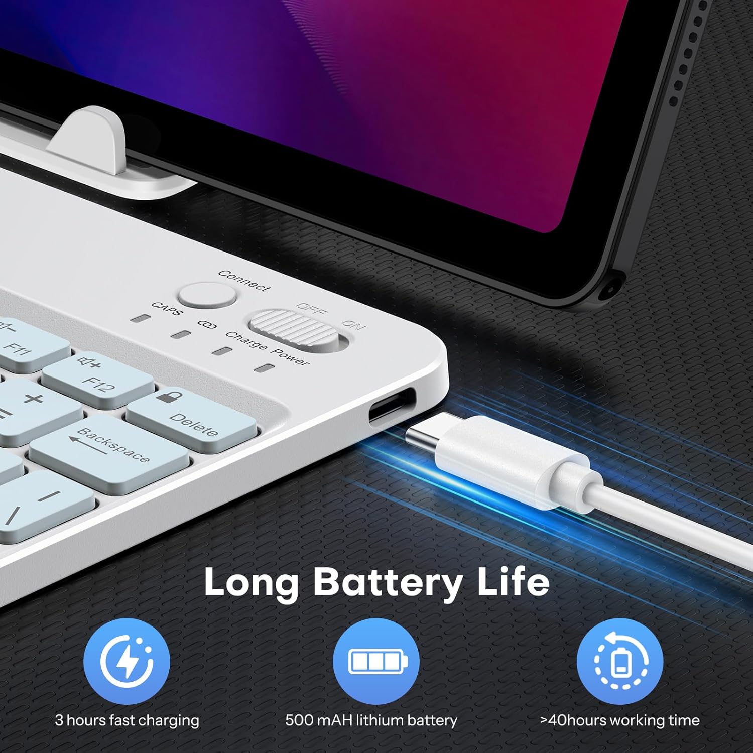 OMOTON Bluetooth Keyboard Type-C Charging Port