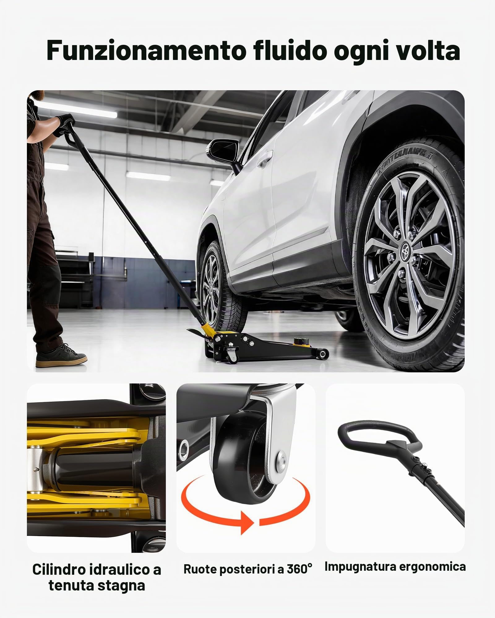 VEVOR Cric Idraulico a Carrello 3 Tonnellate a Basso Profilo, Cric Idraulico da Pavimento in Acciaio, a Doppio Pistone con Adattatore per SUV, Altezza di Sollevamento 75-500 mm, per Berline e Pick-up