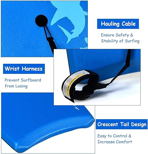 Miniatura 4 de Goplus Boogie Boards para playa, tablero ligero con núcleo EPS, cubierta XPE, parte inferior lisa de HDPE, correa premium y cuerda de muñeca