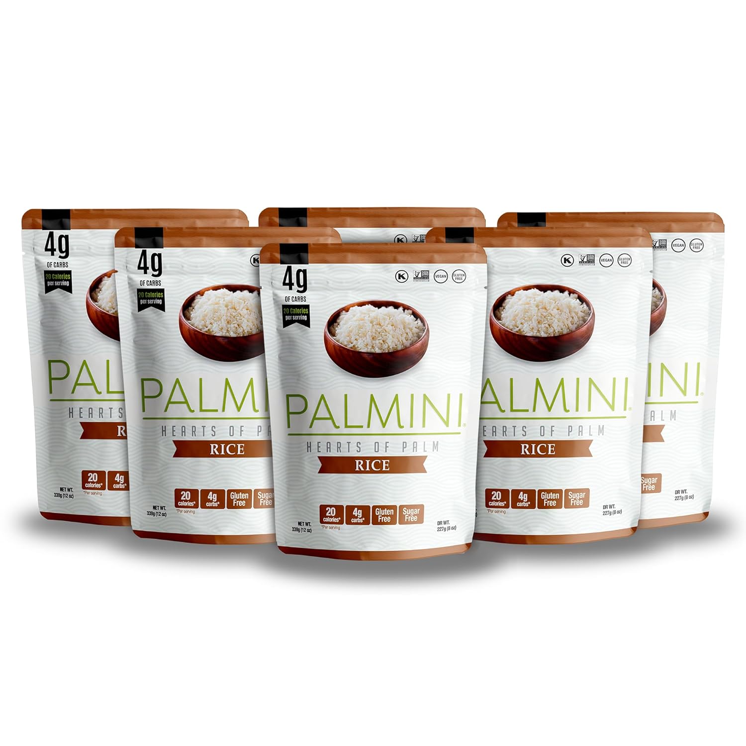 Palmini Rice | Low-Carb, Low-Calorie Hearts of Palm Rice | Keto, Gluten Free, Vegan, Non-GMO & Healthy | As seen on Shark Tank | (12 Ounces Pouches - Pack of 6)