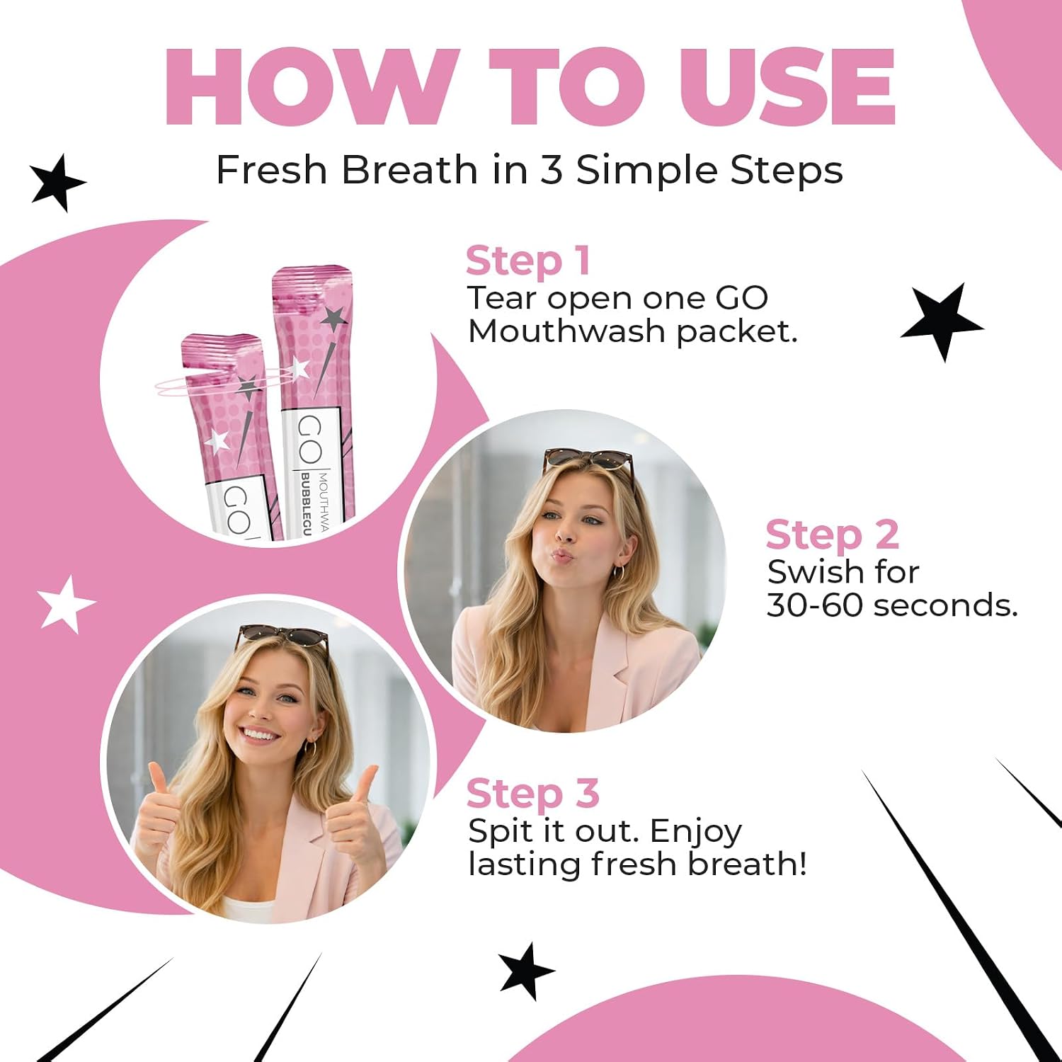 Packets Bubblegum Flavor - Adult and Kids Mouthwash with Fluoride Free Formula, Alcohol Free, Dye-Free Formula that Contains Xylitol - Perfect Bulk Mouthwash for Lunch Boxes and Travel