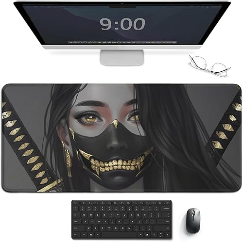 Miniatura 12 de Alfombrilla de mouse grande para videojuegos, samurái, anime, niña, genial, retro, japonesa, alfombrilla de escritorio grande, teclado extendido,