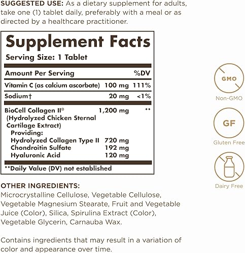 Miniatura 2 de Solgar Complejo de colágeno ácido hialurónico - 30 tabletas - con colágeno hidrolizado tipo 2 y condroitina - sin OMG, sin gluten y lácteos - 30