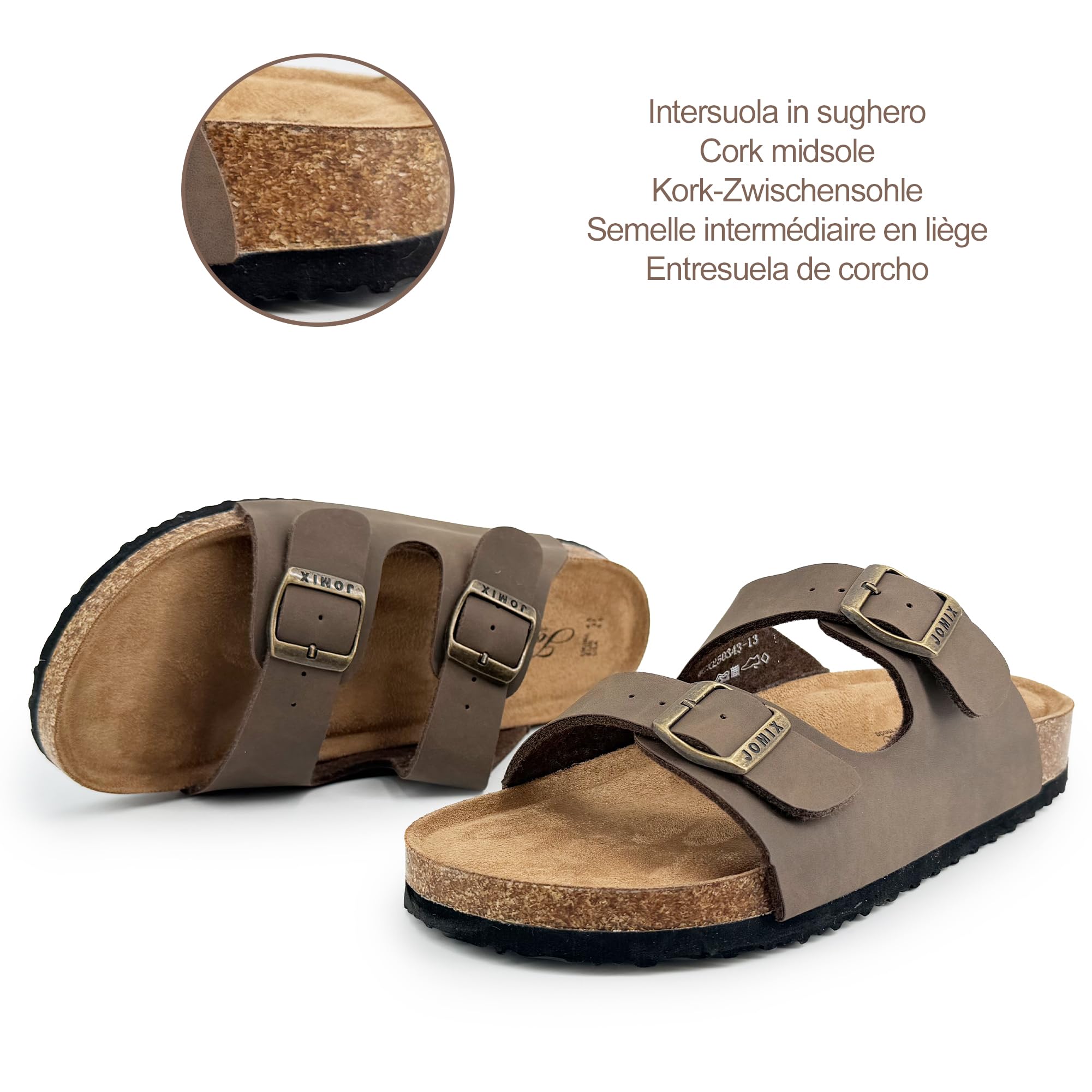 JOMIX Sandali Donna con Doppia Fibbia Regolabile Ciabatte Estive Bassi Plantare Sagomato in Sughero Pantofole Moda Comode con Suola Antiscivolo