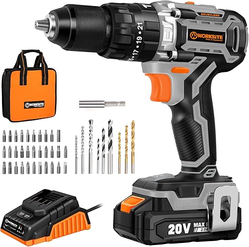 Miniatura 2 de WORKSITE Taladro inalámbrico de 12 pulgada sin escobillas y kit de herramientas oscilantes de 6 velocidades variables sin escobillas y 20 V