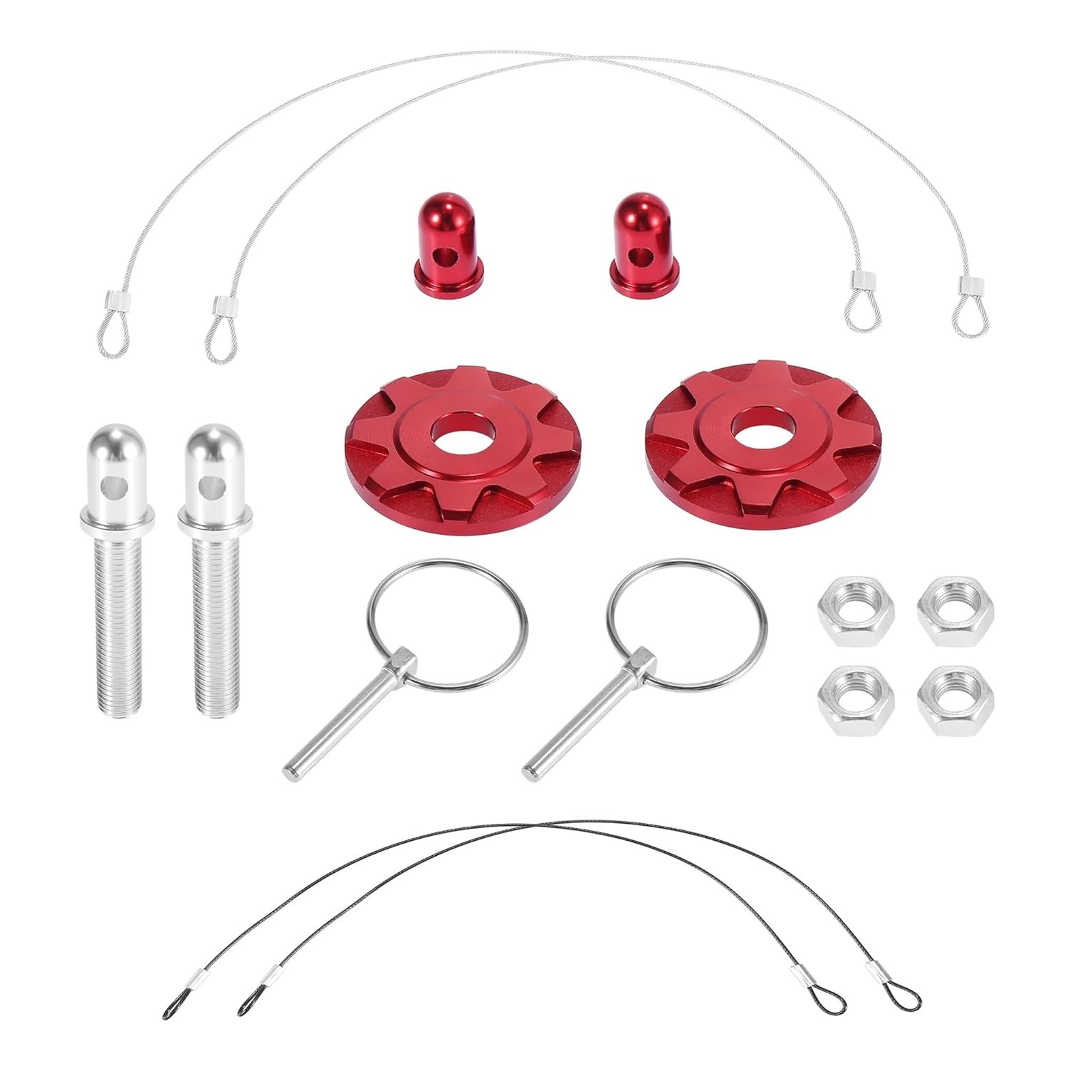 Universal Engine Hood Lock 2 Set Car Hood Pin Kit with Accessories Aluminum Alloy Hood Pin Lock Latch Catch Engine Bonnets Parts Suitable for Modified Cars(Red)