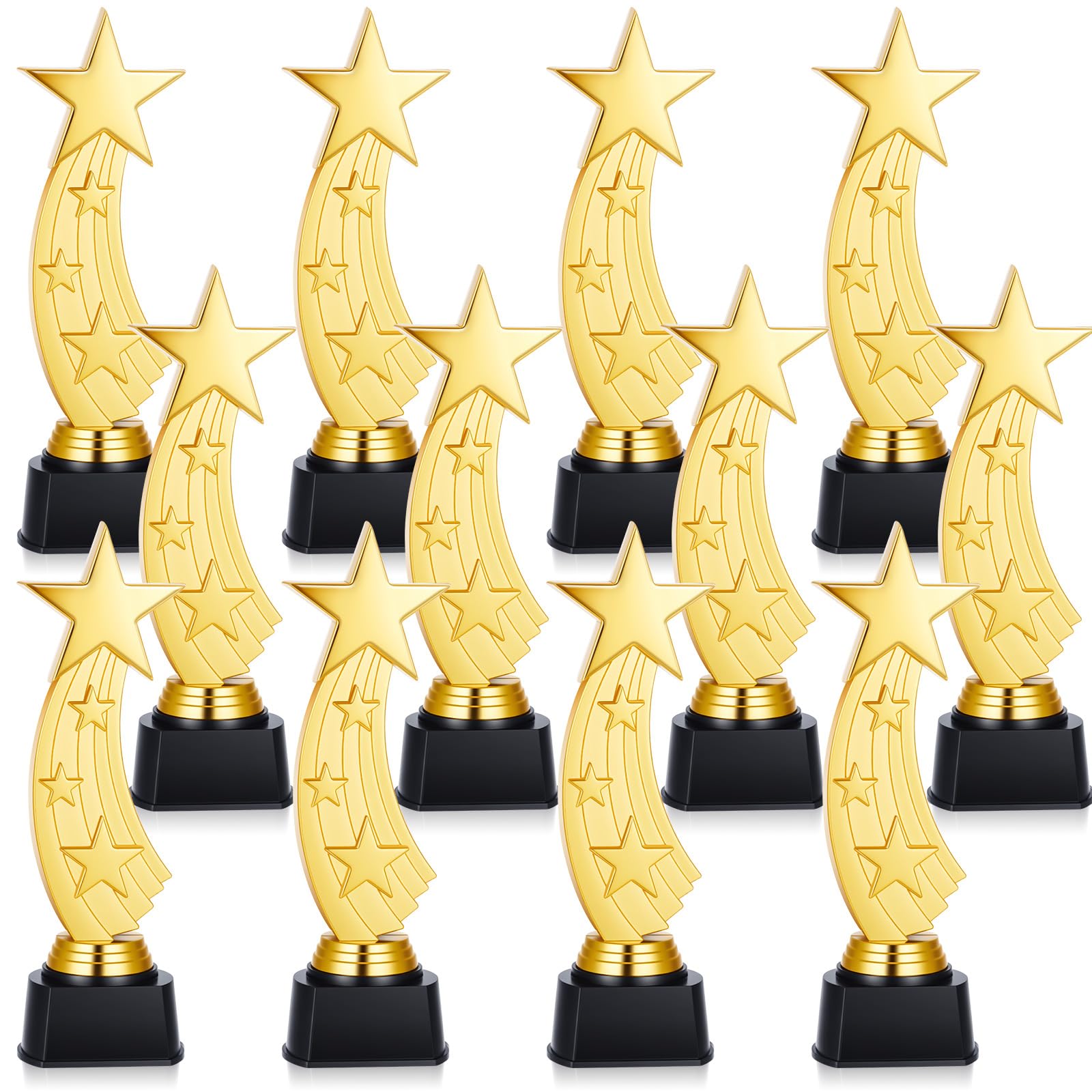 Quelay Trofeos de plástico dorados de 9.5 pulgadas para reconocimiento de empleados, premios escolares, regalo motivacional, celebración de logros excepcionales, competencia (12 unidades, estrella