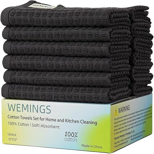 Miniatura 1 de Juego de toallas de algodón para el hogar y la cocina, 12 x 12 pulgadas, 100% algodón, suaves, absorbentes, (paquete de 12) (gris, 12)
