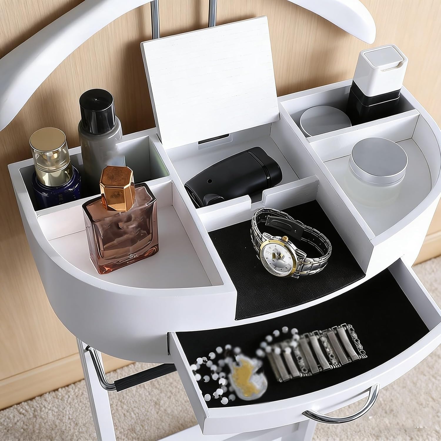 Valet Stand For Men Clothes Valet Stand Wood Valet Suit Rack Rack Stand For Clothes Valet Freestanding Clothing(White)