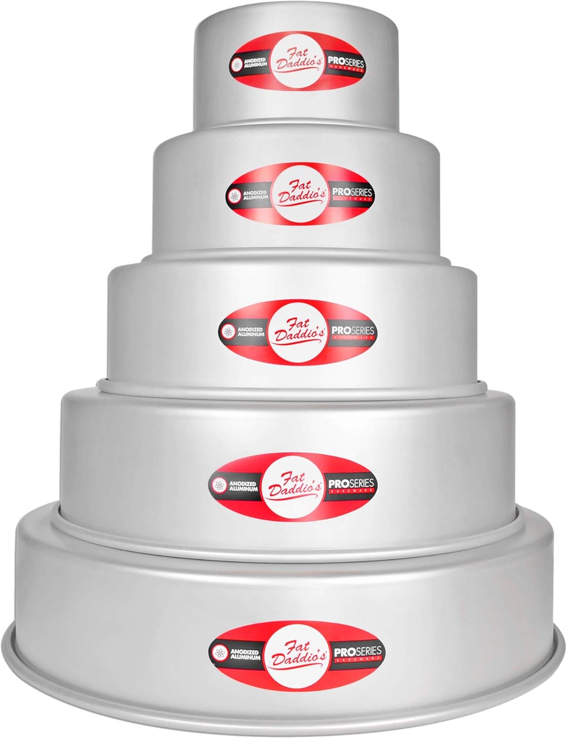 Fat Daddio's PRD-5ODD3 Anodized Aluminum 5-Tiered Odd Round Cake Pan Set, 3 inch depth
