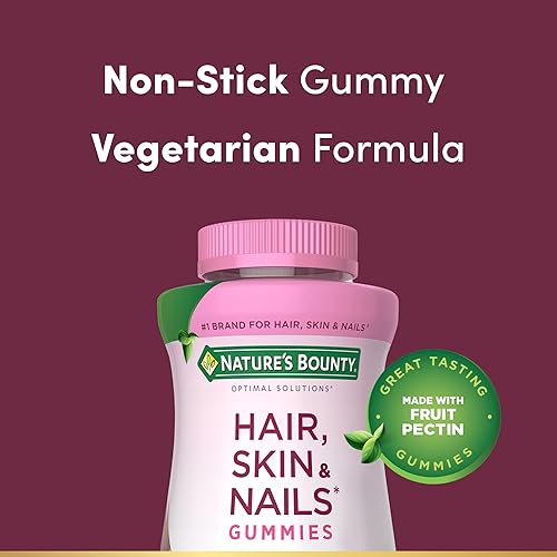 Miniatura 3 de Nature's Bounty Soluciones óptimas gomitas de pectina para cabello, piel y uñas, 2500 mcg de biotina por porción, gomitas sin pegajosidad, fórmula