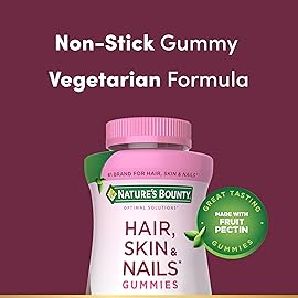 Nature\'s Bounty Optimal Solutions Hair, Skin and Nails Pectin Gummies, 2500 mcg Biotin Per Serving, No Stick Gummy, Vegetarian Formula, Strawberry Flavor, 200 count, 100 Total Servings