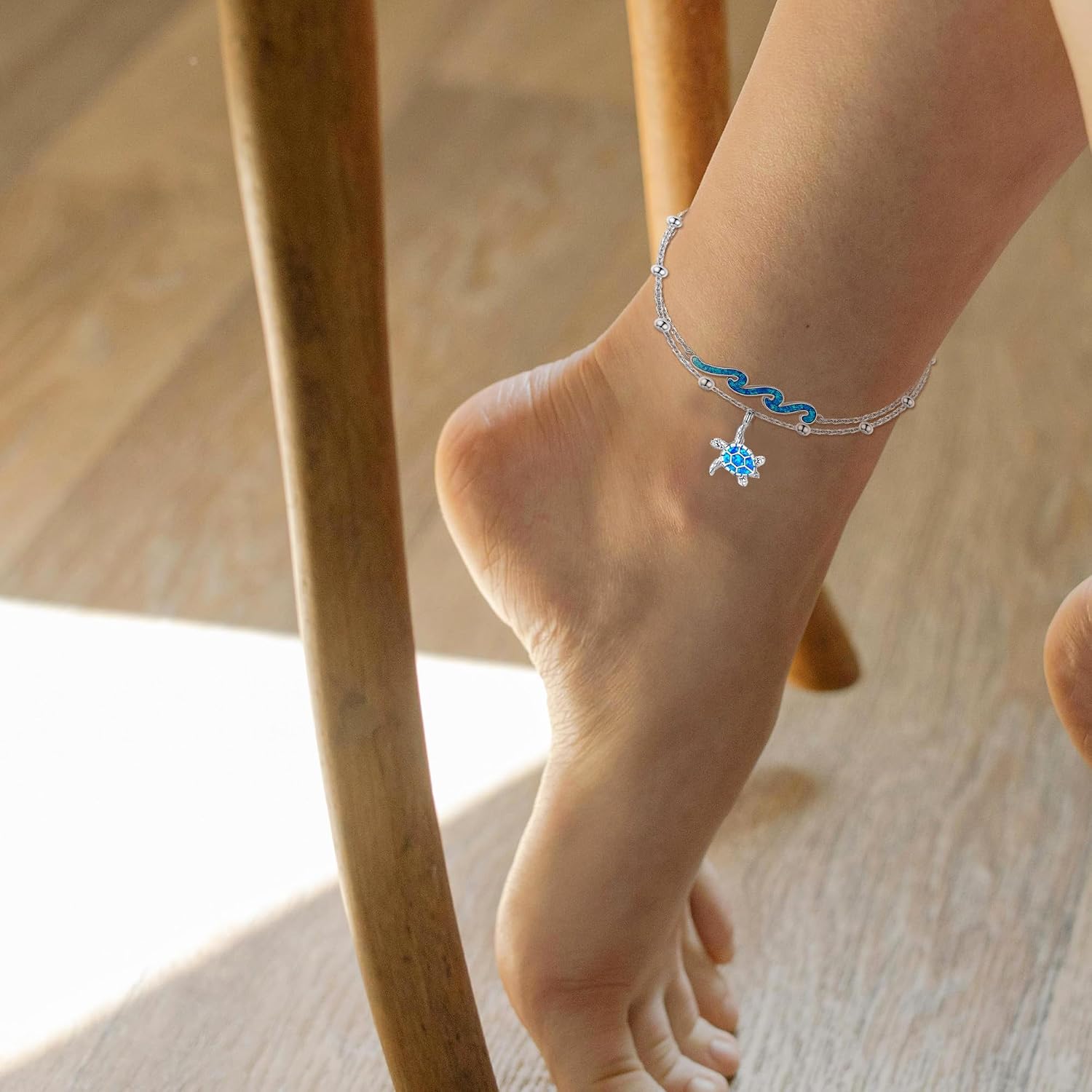 YFN Wave Anklet 925 Sterling Silver Ocean Wave Layered Ankle Bracelet Wave Beach Jewelry for Women Gifts