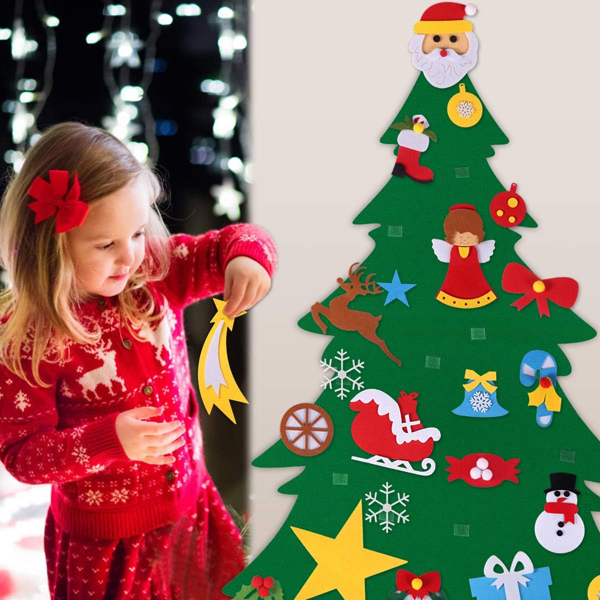 DROEAY Felt Christmas Tree, 3.3 FT DIY Felt Christmas Tree Set Wall Hanging Detachable Ornaments for Kids, Xmas Gifts, New Year Door Wall Hanging Decorations