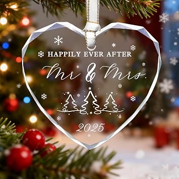 Wedding Gifts for Couples 2025, Mr and Mrs Glass Ornament for Christmas Tree, Bridal Shower & Just Married Gift, First Married Christmas Keepsake for Newlyweds