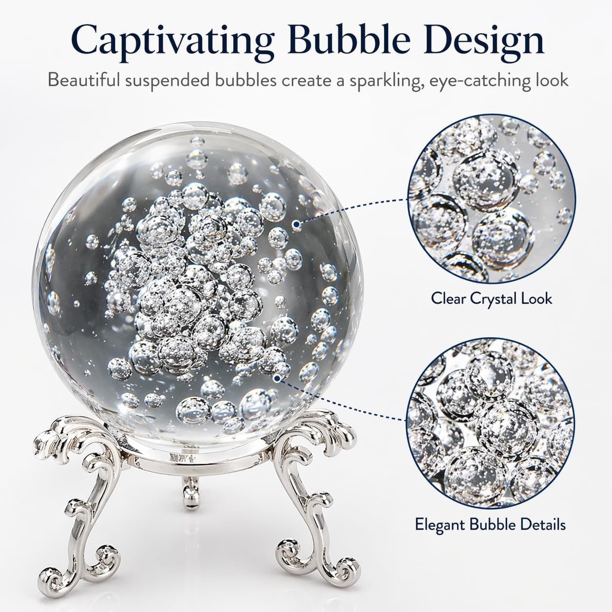 Crystal Ball Glass Globe Decor - Crystal Sphere with Stand & Gift Box, Clear Decorative Crystal Globe, 3D Crystal Ball for Home Decor Photography, Gazing Divination Fengshui Meditation, 4 inch/100mm