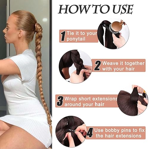 Miniatura 10 de CHARSUN Extensiones de cabello sintético natural suave y natural para mujer, cola de caballo trenzada de 32 pulgadas de largo, para uso diario (rojo