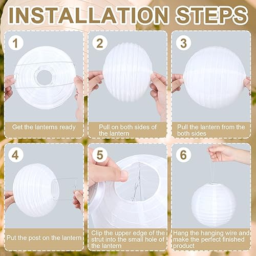 Miniatura 7 de Paquete de 30 linternas de papel redondas blancas decorativas chinas para decoración de fiesta de boda, 4, 6, 8, 10, 12 pulgadas, con línea para