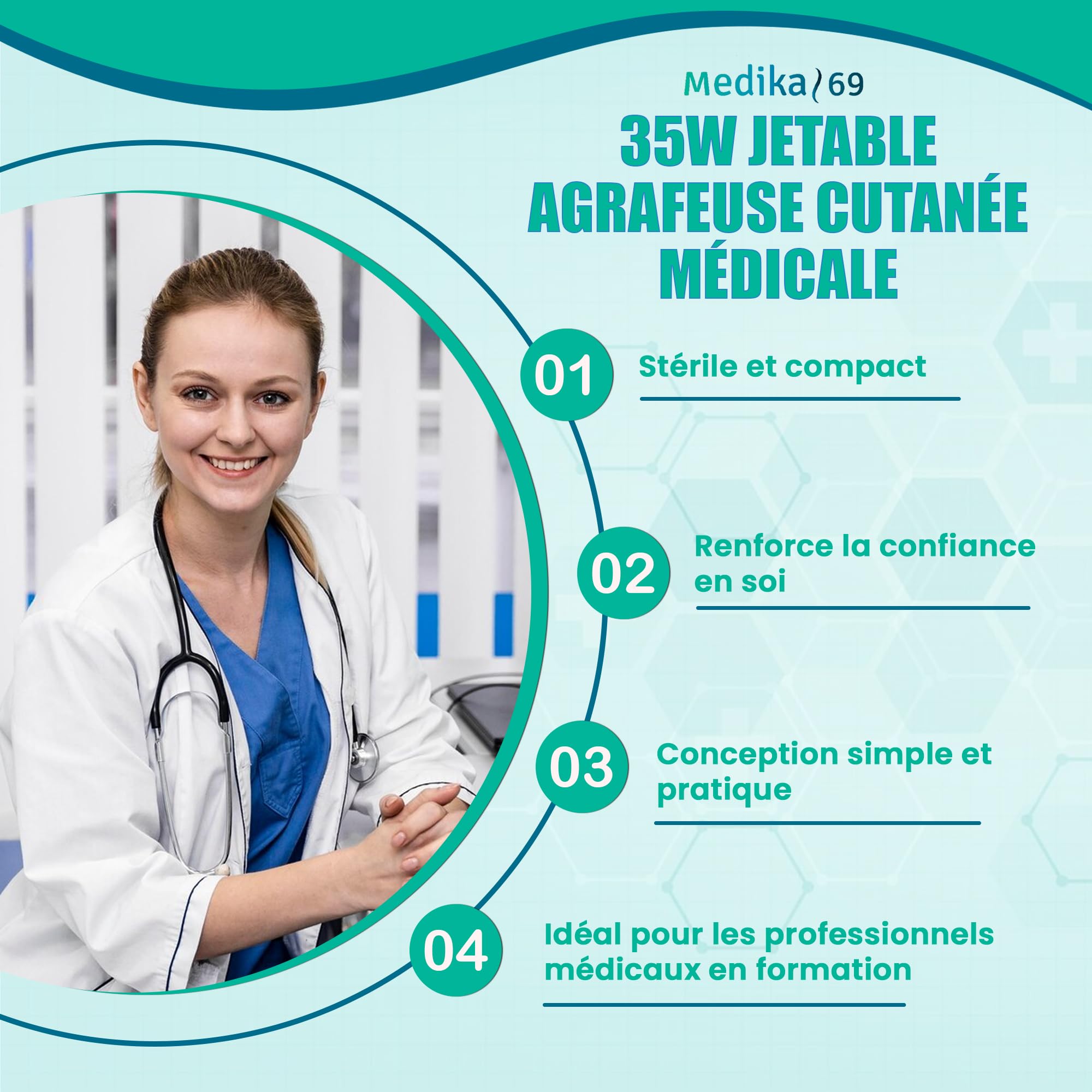 Agrafes cutanées à usage unique Instrument stérile avec 35 agrafes cutanées avec pince à agrafes exellente qualité