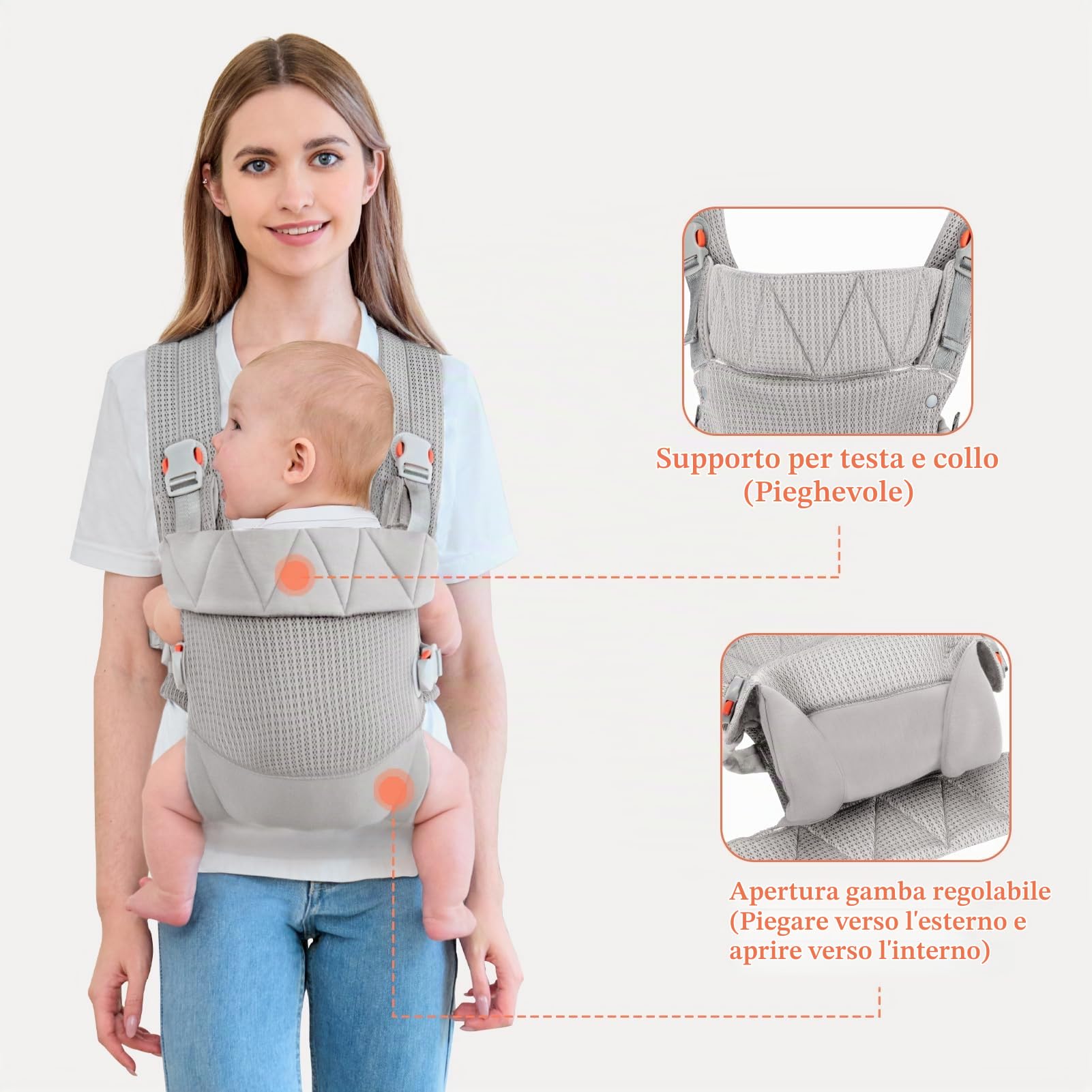 IULONEE Ergonomico Marsupio per Neonati Regolabile Porta Bebè Portabebè per Neonato Baby Carrier Wrap Confortevole Bambini marsupio per Toddler Bebè Neonato Grigio