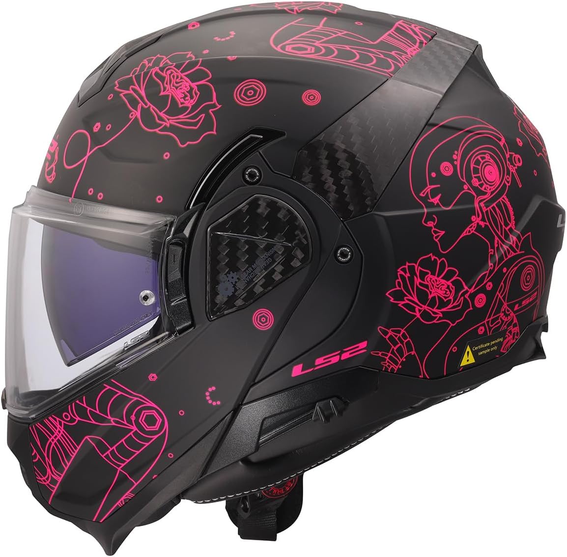 LS2 Helmets Advant II Modular Motorcycle Helmet W/SunShield (Matte Sophia Black/Pink - Medium)