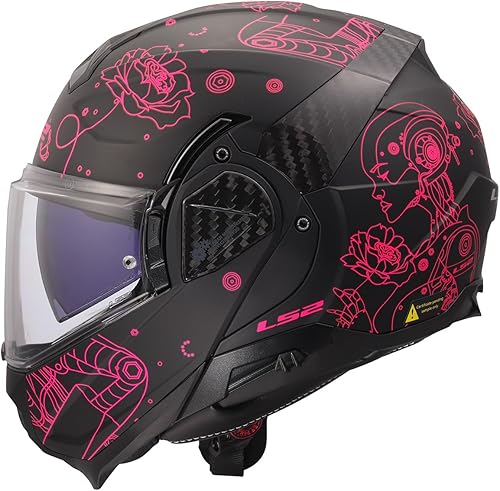 Miniatura 3 de Cascos LS2 Advant II - Casco modular para motocicleta con protector solar (Negro mate SophiaRosa - Talla L)