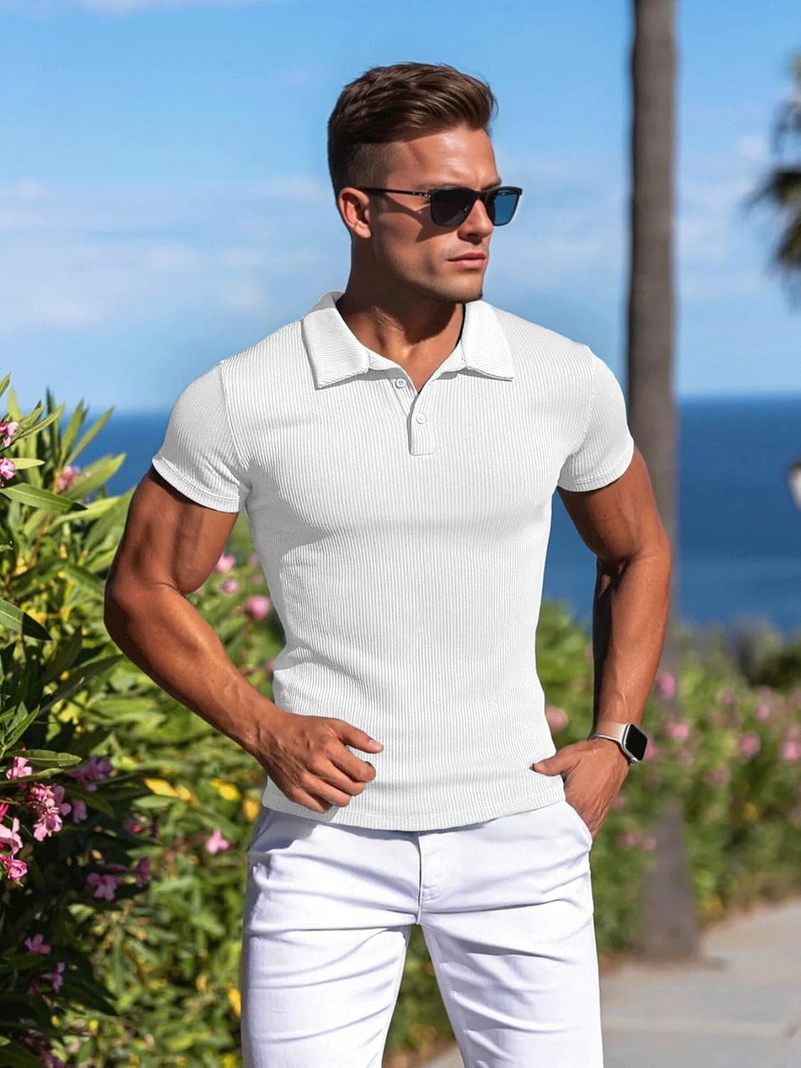 Men's Muscle Slim Fit Polo Shirts Long&Short Sleeve Stretch T-Shirts Casual Stylish Tee for Golf Workout - Image 3
