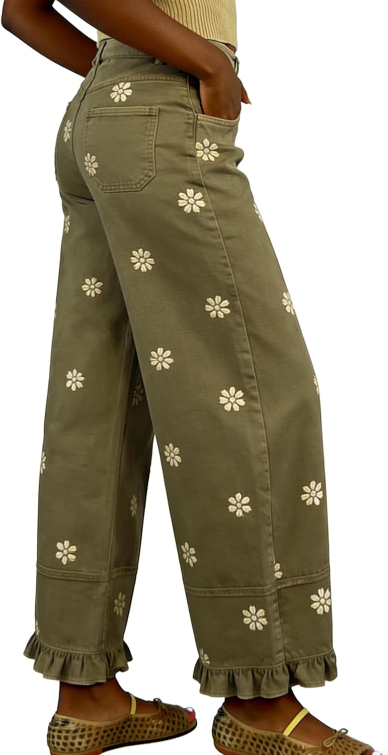 utcoco Barrel Jeans Women 2026 Floral Print Wide Leg Jeans Y2k Patchwork Baggy Boyfriend Denim Pants