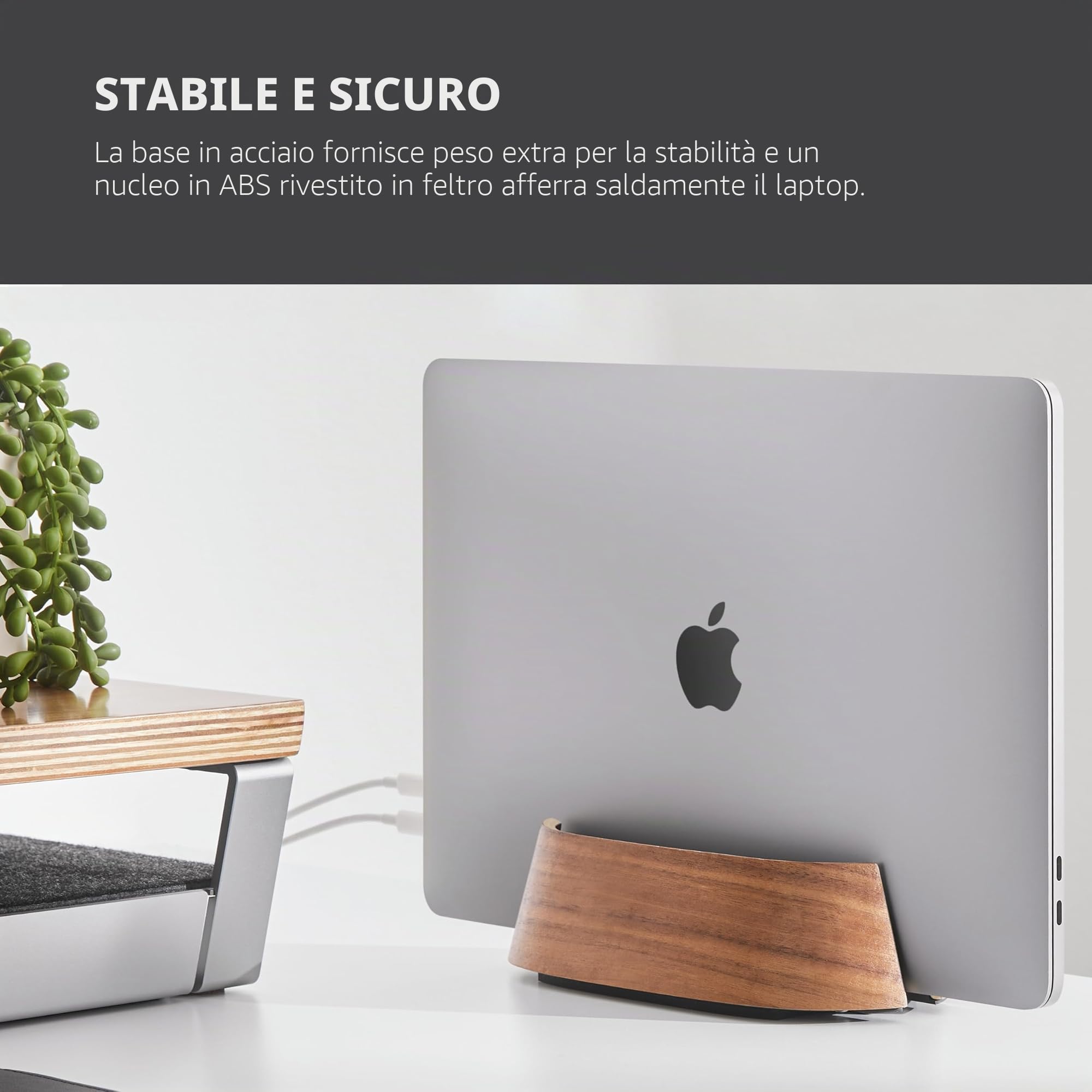HumanCentric Supporto verticale per computer portatile, Supporto regolabile e Dock, supporto verticale per computer portatile per MacBook Pro e altri da 0,5" a 1,5" scrivania in legno di noce nero