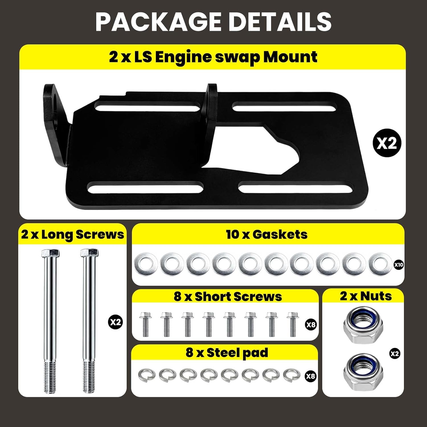 LS Swap Motor Mounts Compatible with 1973-1998 Square Body / OBS Chevy GMC Truck SUV 2WD 4WD C10 C/K Series 1500 Adjustable Conversion Engine Bracket