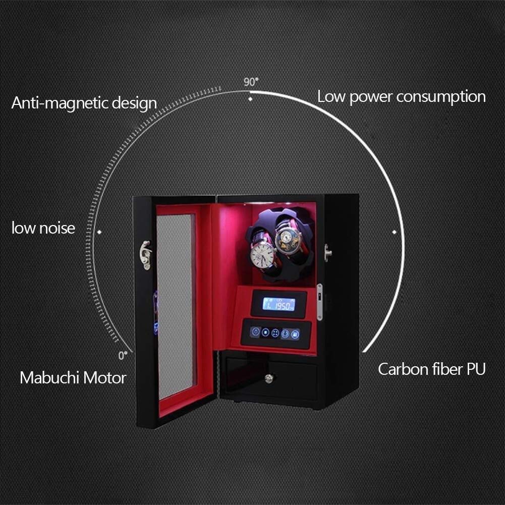 Caricatore Automatico per Orologi Unisex in Legno 2+0, Luce Ambientale a LED con Blocco del cassetto, Telecomando, Display LCD, Touch Screen, Rotazione, Motore Silenzioso Deluxe, s