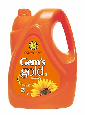 Gems Gold Physically Refined Cold Pressed Sun Flower Oil 5 Litre | High MUFA & PUFA | Good for Heart Health | Safe for Reuse & Reheat | Supp