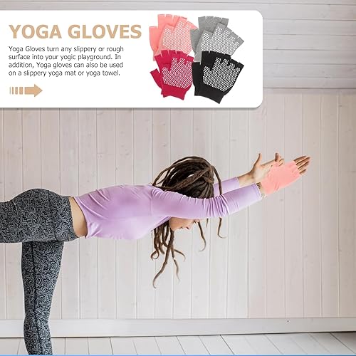 Miniatura 8 de BESPORTBLE 4 pares de guantes de yoga antideslizantes para mujer, guantes de entrenamiento de medio dedo, versátiles protectores de manos para