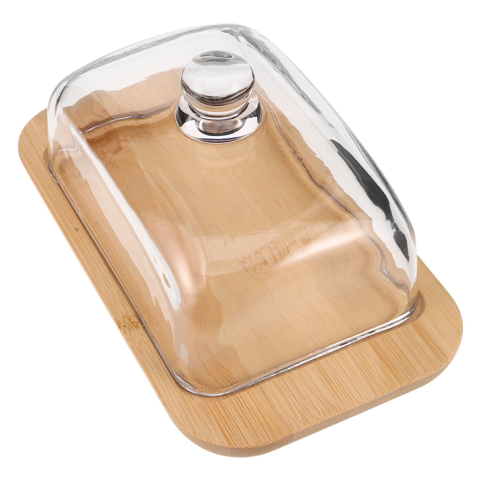 Abaodam Beurrier Couvert en Verre avec Couvercle en Bois 21x12 Cm