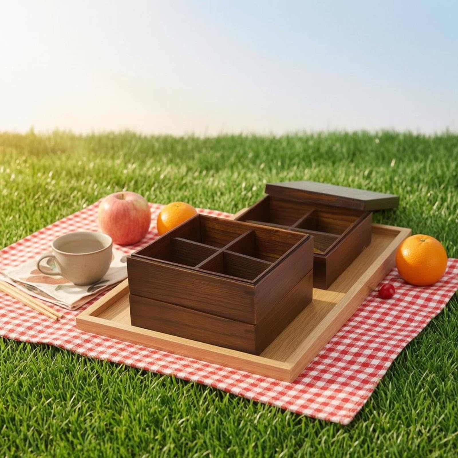 Boîte Bento Bois sans BPA Boîte Repas Japonaise Bois Double Couche