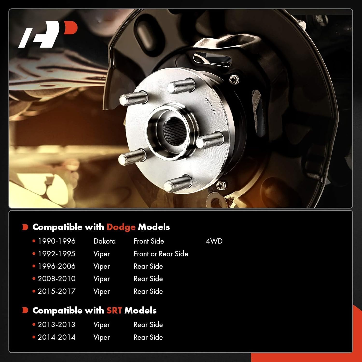 A-Premium 2 x Front or Rear Wheel Bearing and Hub Assembly with 6-Lug Compatible with Dodge Dakota 1990-1996, Viper 1992-2006/2008-2010/2015-2017 & SRT Viper 2013-2014