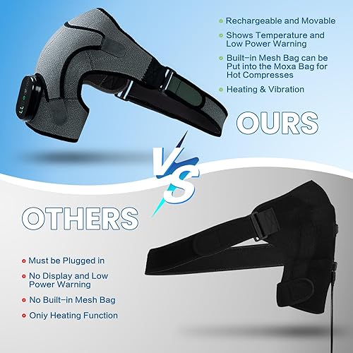 Miniatura 6 de Almohadilla térmica de hombro inalámbrica con masaje, envoltura eléctrica para el hombro con 3 vibraciones y 3 calor, almohadillas térmicas para