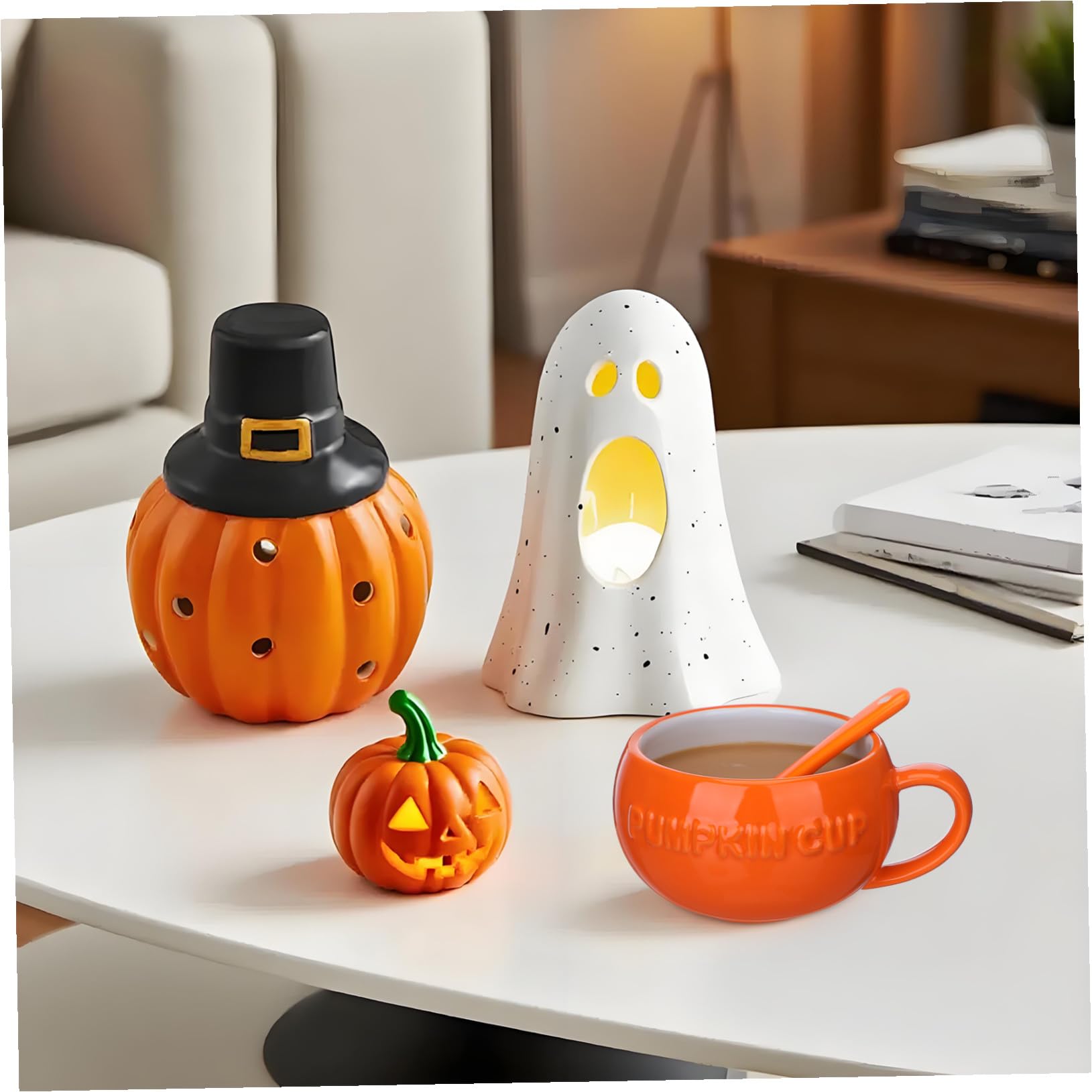 DOITOOL Kreativer Kürbisbecher aus Keramik mit Löffel, Orange Klein