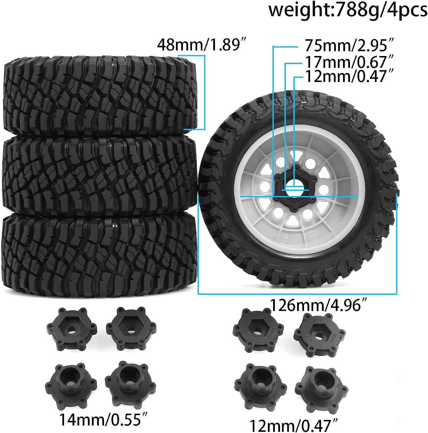 1/8 1/10 RC Short Course Truck Tires 4.96" OD Monster Truck Tires 12/14/17mm Hex Fit for 1/8 Mojave 4S ARRMA Typhon ARRMA SENTON 4X4 V3 1/10 Losi Baja Rey