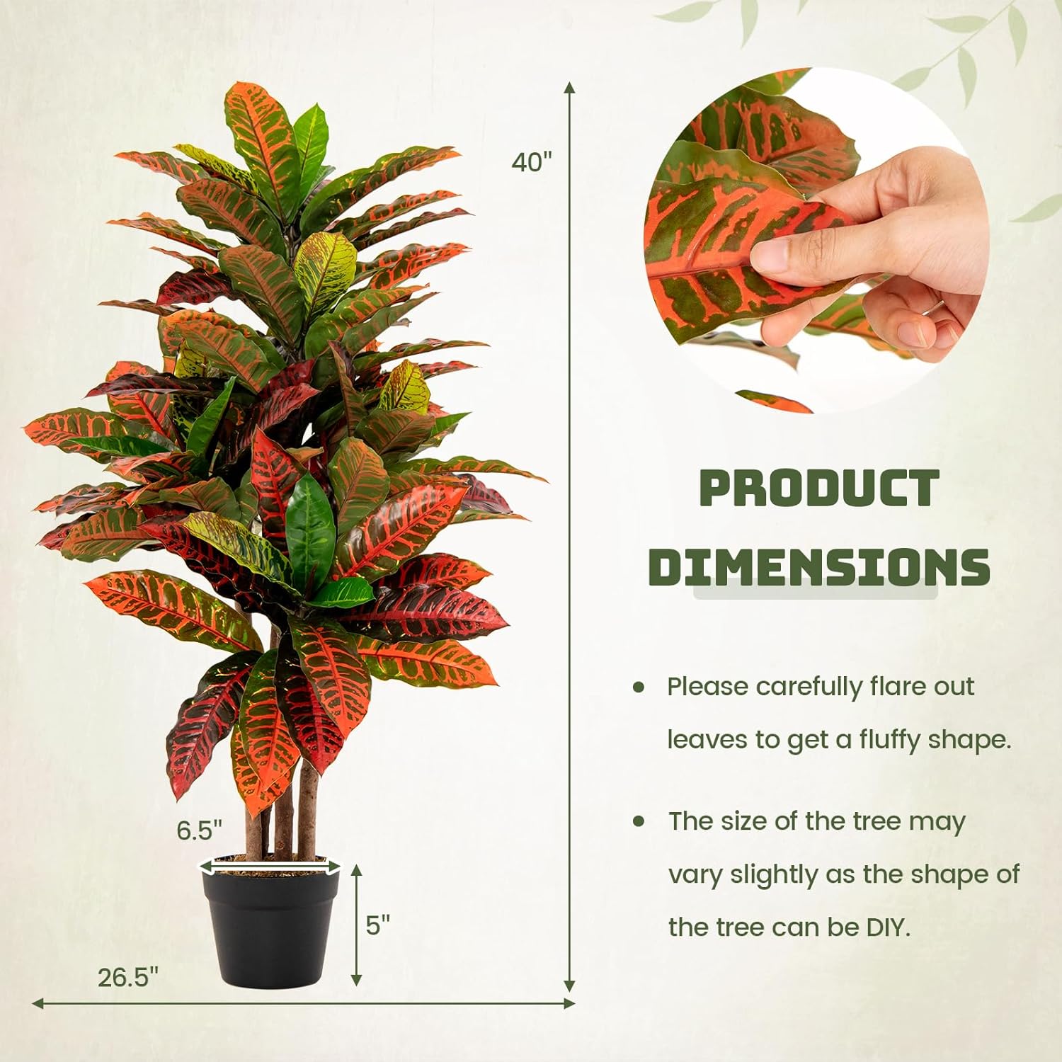 GOFLAME 40” Artificial Croton Plant, Greenery Potted Plant with Colorful Leaves, Natural Wood Trunks, Real Touch Fake Silk Plants, Faux Croton Palm Tree in Pot for Home Office Patio