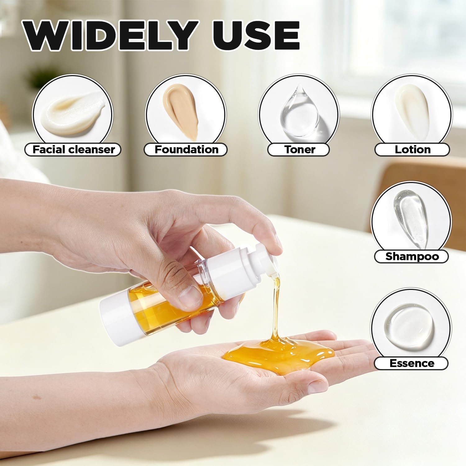 Airless Pump Bottles Set – 5 Pack 1oz (30ml) Empty Travel Pump Bottles, Leak Proof Vacuum Dispenser for Lotion, Foundation, Shampoo, Refillable Travel Size Toiletries Containers